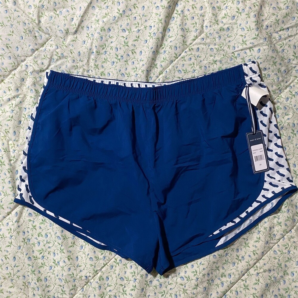 State of Mine Running Shorts Womens 2XL Blue White Print Elastic Waist